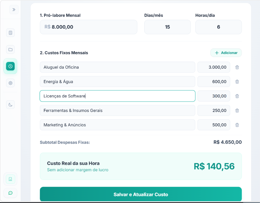 Calculadora de Custo-Hora do Valora